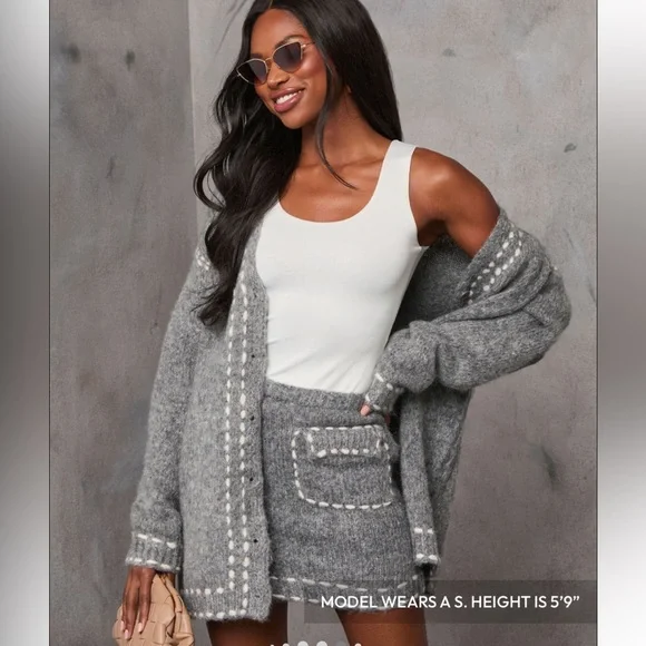 Vici Posy Contrast Stitching Long Sleeve Cardigan AND matching skirt SET! NEW! - Picture 2 of 7